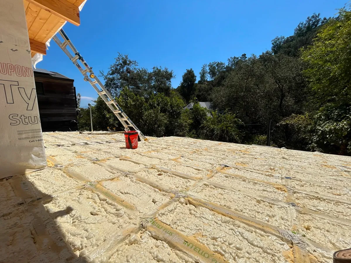 Closed-cell foam on a hillside roof deck
